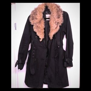 BB Dakota black trench coat with removable fur